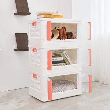 H&R安室家 雙門開可摺疊50*35*30cm收納箱(3入)BNF98