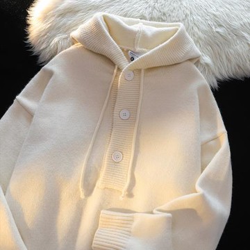 美式復古純色抽繩連帽毛衣女2025新款秋季寬松休閑慵懶針織衫外套