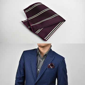 西裝口袋巾 質感緞面紅色條紋方巾【NZG47】