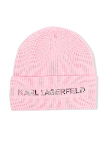 Karl Lagerfeld Kids - logo-lettering ribbed-knit beanie - kids - Acrylic - 42 cm - Pink