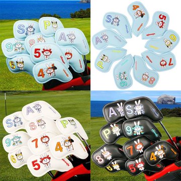 wosofe高爾夫鐵桿套球桿帽套卡通兔子圖案PU料桿頭套魔術貼閉合