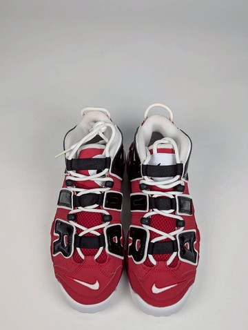 微瑕疵-左右腳中底、鞋底色差&鞋口內襯髒汙&左腳後跟NIKE字樣氧化&右腳外側中底刮傷 415082-600/6.5Y Nike Air More Uptempo GS 紅黑 大AIR 大童