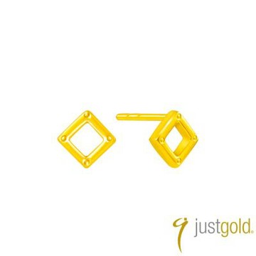 【Just Gold 鎮金店】鏤空方格 黃金耳環 (網路限定)