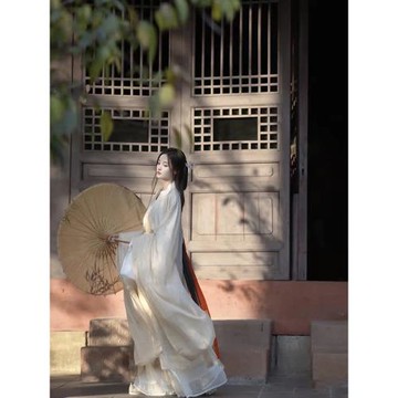 魏晉風漢服女款成人清冷風直裾古裝香檳色超仙氣飄逸古風神明少女
