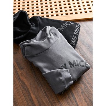 太贊了！加絨加厚！外貿男士秋冬日系硅膠字母印花套頭連帽衛衣潮