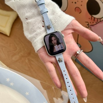 星星質感小蠻腰細款真皮錶帶 適用Apple watch11錶帶 iwatch錶帶 全系列通用錶帶 當季錶帶
