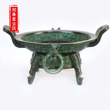 古玩仿古做舊菜盤果盤古人食具器 鼎食青銅鼎擺件仿古青銅道具