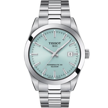 TISSOT GENTLEMAN 冰藍色 80小時動力機械錶-T1274071135100