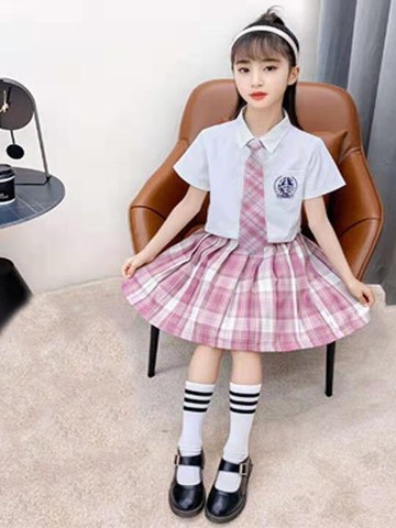 女童制服夏院格子短袖裙子兒童套女孩洋氣網中大童髦