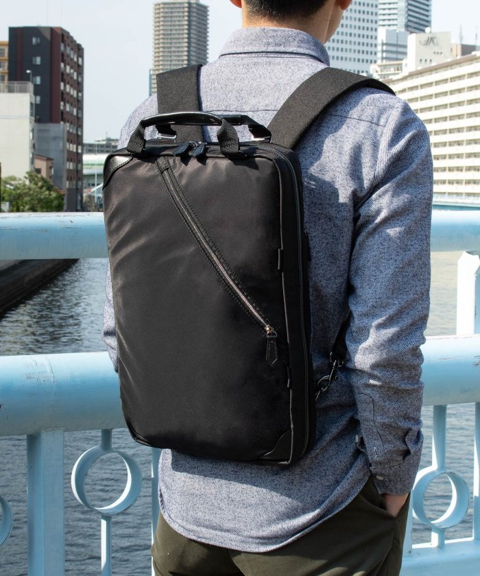 本物 ザリオ Zario ビジネスバッグ メンズ 対応 本革 レザー 薄マチ 2way ビジネスリュック Za 1010 ダイヤモンドブラック メンズバッグ