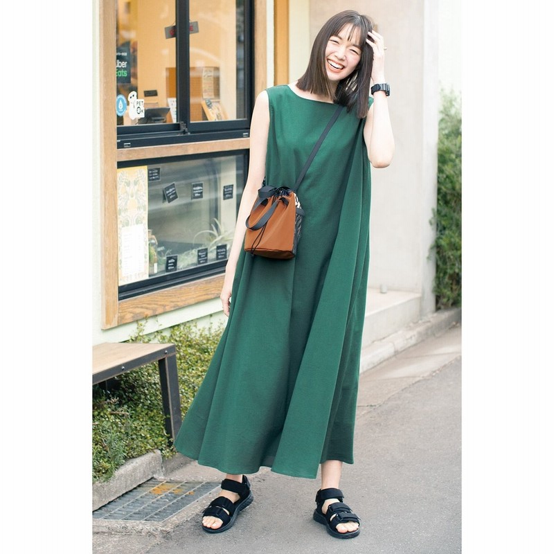 栞里ちゃんとつくった さらりと楊柳 ようりゅう が涼しい 大人のロングワンピース ティールグリーン リブ イン コンフォート フェリシモ Felissimo 通販 Lineポイント最大get Lineショッピング