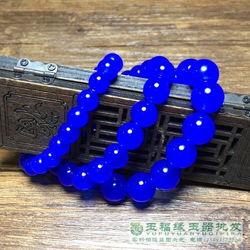 藍玉髓瑪瑙單圈手串女款時尚圓珠鏈天然單圈玉石手串冰藍水潤飾品