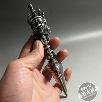 純銅鍍銀馬頭明王金剛撅 降魔杵金剛杵 銅普巴撅辟邪宗教法器銀杵