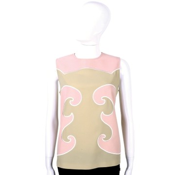 MOSCHINO 粉x駝色拼接浪花圖騰無袖上衣