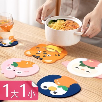 荷生活 加厚款可愛動物寶寶學習用餐防滑餐墊杯墊 大小號各1入