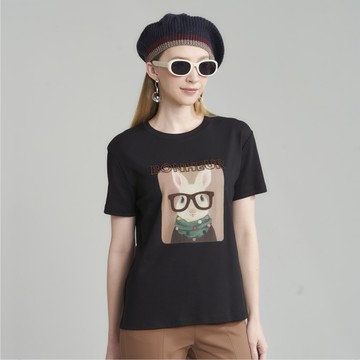 CLL巧玲瓏 童話風戴鏡文青兔上衣(黑色) 5263009