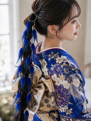 藍黑羽毛髮絲 髮圈式髮飾