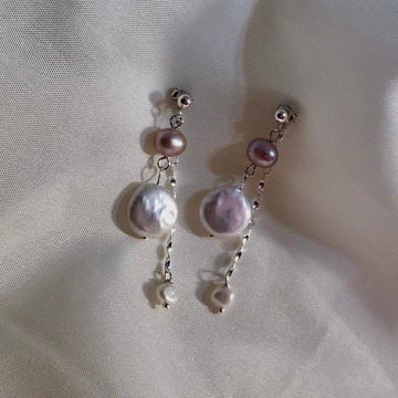 雙生・鍊  | 天然淡水珍珠 純銀鏈耳針 耳環