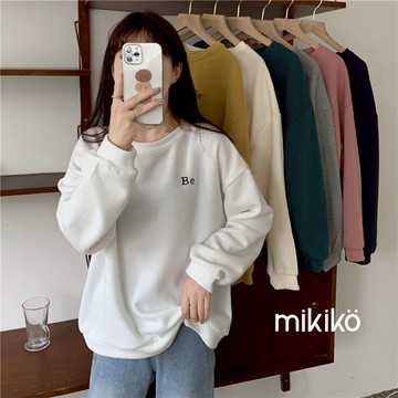 11.11｜惜物價｜450降250｜微磨毛BE刺繡圓領大學t【T10828】長袖上衣 圓領上衣 大學t 學院風 加絨衛衣