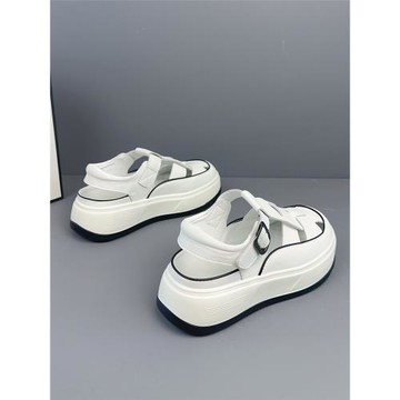 厚底鏤空涼鞋女透氣2025夏季新款松糕運動羅馬涼鞋真皮包頭小白鞋