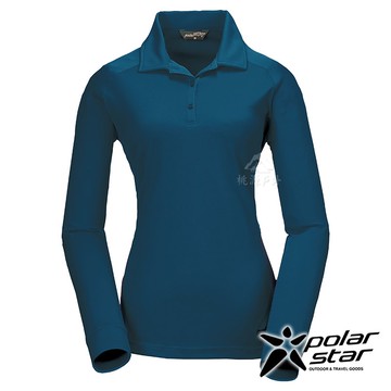 【PolarStar】女 吸排長袖POLO衫『灰藍』P21258 戶外 登山 露營 機能 長袖 彈性伸縮 旅遊 輕便