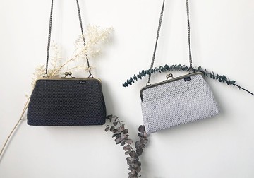 黑灰幾何編織網 口金包 手拿包 側背包 肩背包 隨身包 編織包