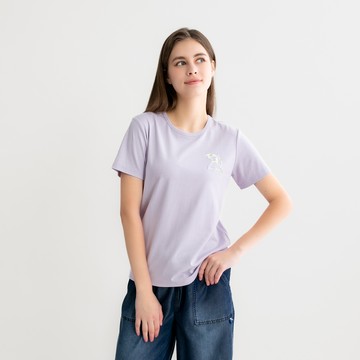 【網路獨家款】女裝-幸運草繡花親膚純棉圓領T-shirt-粉紫色