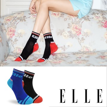 【ELLE】歐美風撞色拼接運動襪 厚底 毛巾底 緩震 襪子 環狀 加壓 透氣 導流 少女襪 棉襪 中筒襪 休閒襪 女襪