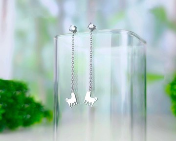 柴犬  兩用單鑽垂墜耳環-迷你動物剪影系列-抗敏醫療