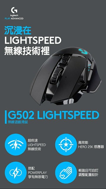 羅技 logitech G G502 LIGHTSPEED 高效能無線電競滑鼠