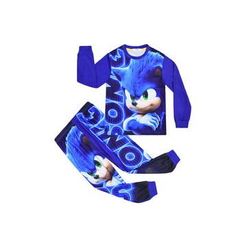 刺猬音速小子男童長袖T恤長褲睡衣套裝兒童家居服春秋服外貿