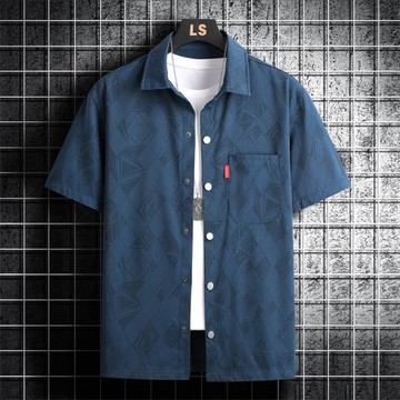 2025年夏季新款潮牌短袖襯衫男士百搭薄款大碼寬松休閑印花襯衣