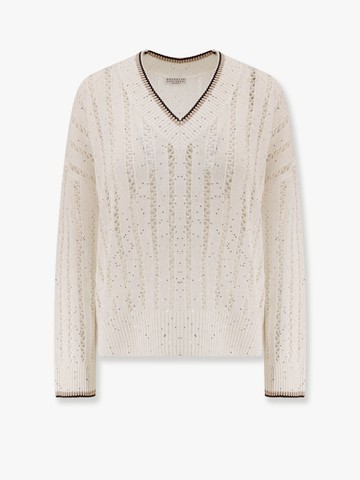 Perforated linen sweater with sequins - BRUNELLO CUCINELLI - gender_Woman