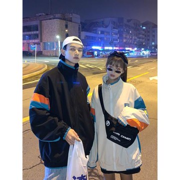 情侶裝拼接撞色高級感外套男春秋季新款小眾超火潮牌港風大碼夾克