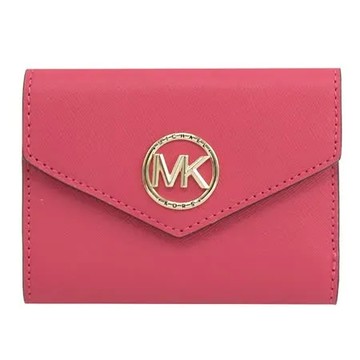 MICHAEL KORS Greenwich 金屬MK三折零錢短夾.桃紅