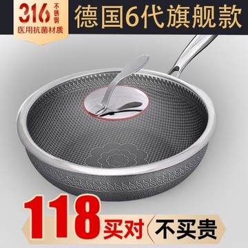 德國316不銹鋼平底鍋小號炒菜鍋無涂層煎鍋家用不粘鍋電磁爐專用