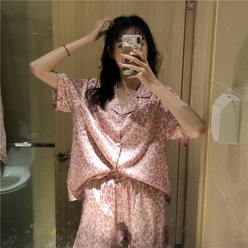 DUYI~夢詩 睡衣女學生夏季短袖短褲薄款豹紋家居服二件套裝