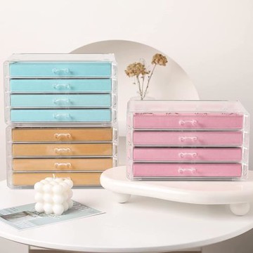 亞克力三抽收納盒耳環耳釘飾品多格整理盒子透明首飾分類