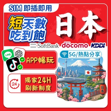 【飛網科技】日本網卡 短途 1-12天網卡 無限流量 吃到飽不降速 Sim卡網絡卡 支持eSIM 限時特惠 全網通網卡