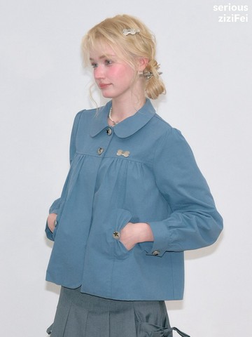 ziziFei''稚趣''秋冬復古娃娃領藍色少女感工裝風寬松顯瘦外套女