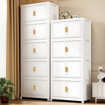 白色折疊塑料收納箱多層免安裝衣服、被子整理箱容量家用儲物