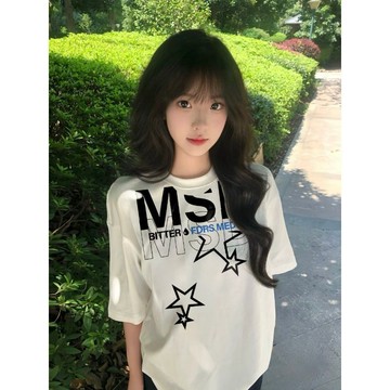 現款免運 纯棉T恤 纯棉短袖 短袖T恤 100%純棉美式創意排版字母印花國潮牌短袖t恤女夏新款寬鬆上衣insE1