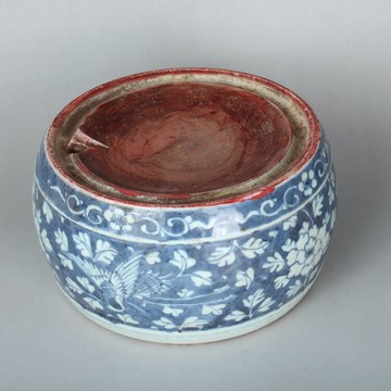 晚清民窯青花手繪花卉鳳紋硯臺墨盤 古玩古董老貨陶瓷器收藏擺件