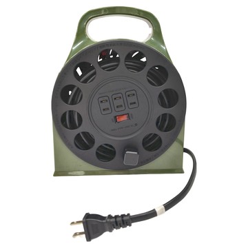 ADAMOUTDOOR 輪座式延長線 三座 過載自動斷電保護 專利捲線軸構造 125V AC  15m  綠色  1個