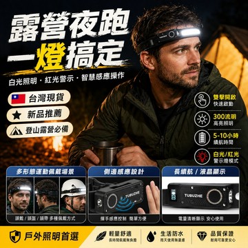 升級雙光源🔥LED感應頭燈 多功能強光頭燈 LED手環 USB充電頭燈 戶外防水燈 工作頭燈 露營燈 釣魚燈 跑步登山燈