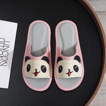 親子卡通熊貓真皮拖鞋夏季男女家居室內防滑防臭小孩寶寶兒童涼拖