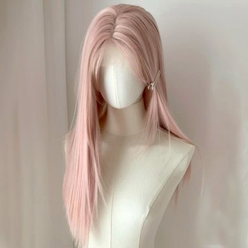 假髮 粉色假髮 女生假髮 中分假髮 長直假髮 全頭套式 模擬真髮 假髮片 cosplay 自然 透氣 仿真 假髮女074