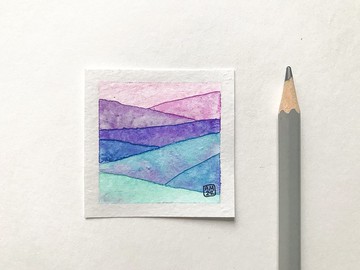 原創小水彩畫微型小藝術迷你藝術 2 x 2 英寸