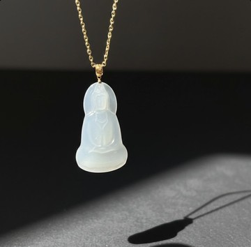 冰種翡翠觀音菩薩項鍊 18K金墜頭 | 天然緬甸玉翡翠A貨 | 送禮