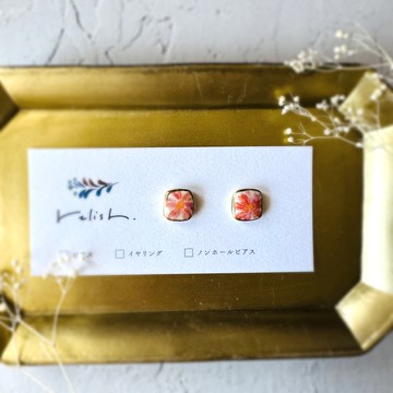 秋櫻 金繕 陶器 耳針 耳夾 無耳洞耳夾 秋季花卉 花朵 橘色 紅色 粉色 櫻花 金色 禮物 贈品 生日